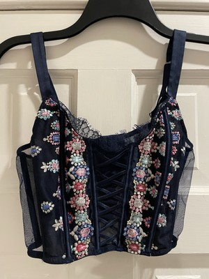 Victorias Secret Dream Girls Embroidered Floral Blue Corset. Women s Size Small.