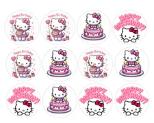 12 count Cartoon Kitty Edible Image rounds, choose your size, pre cut