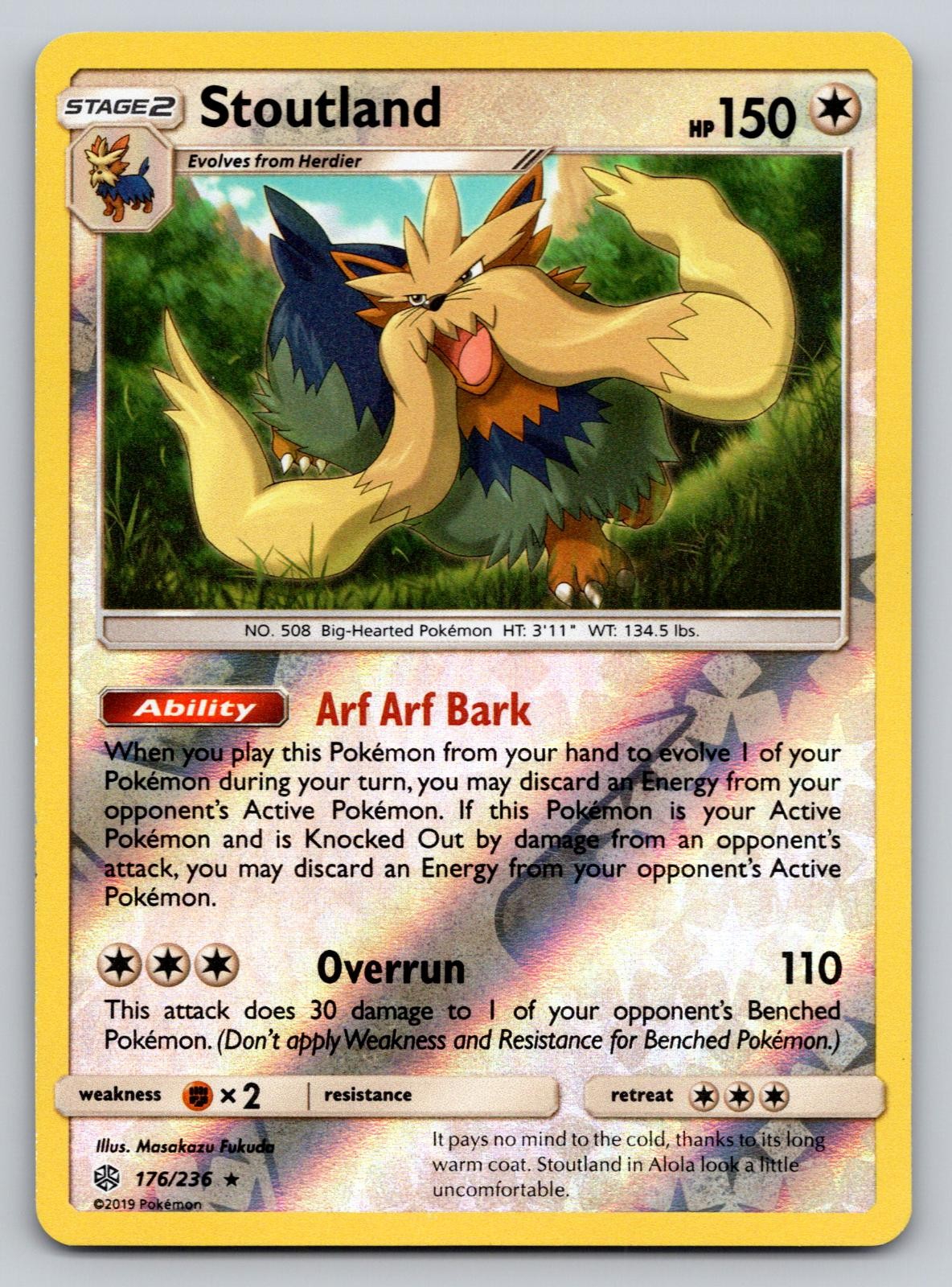 Pokemon Stoutland 176 Reverse Holo Rare Cosmic Eclipse 236 NM