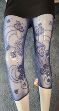 GL19DB Gorgeous Denim Blue stretch mesh beaded Leggings Capri, Hi Qlty Sz M NWT