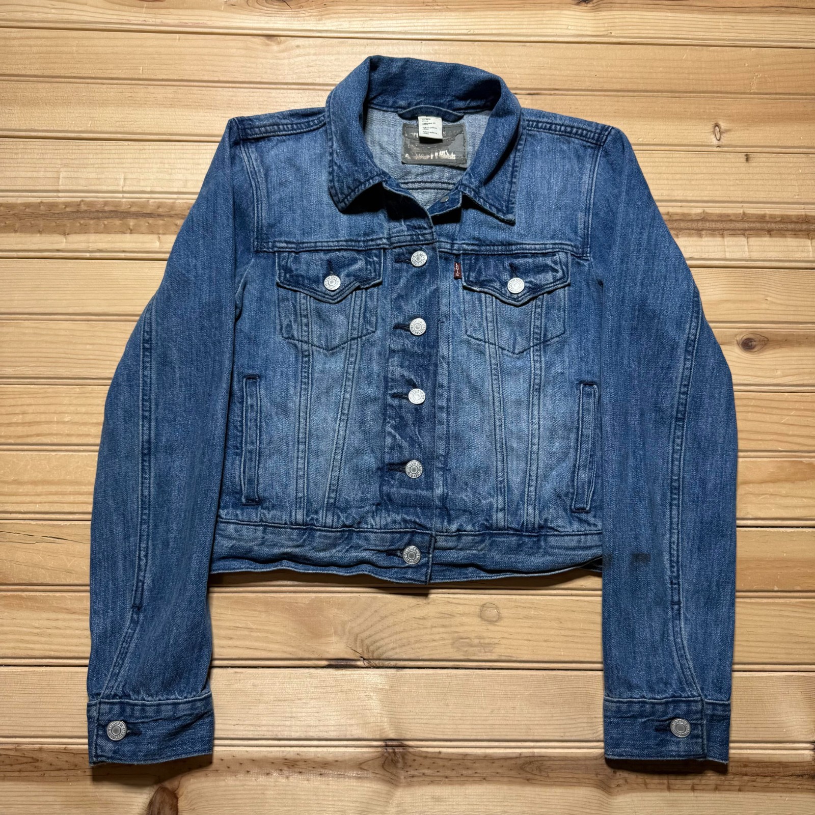 Vintage 90s Levis Type III Dark Wash Faded Denim Trucker Jacket Small