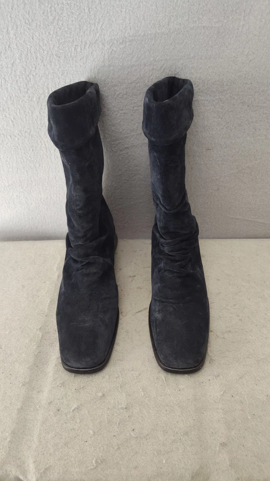 Markon Women Boot 12 Navy Suede Pull On Slouchy Mid Calf Classic Comfort Shoes - Image 2 of 4