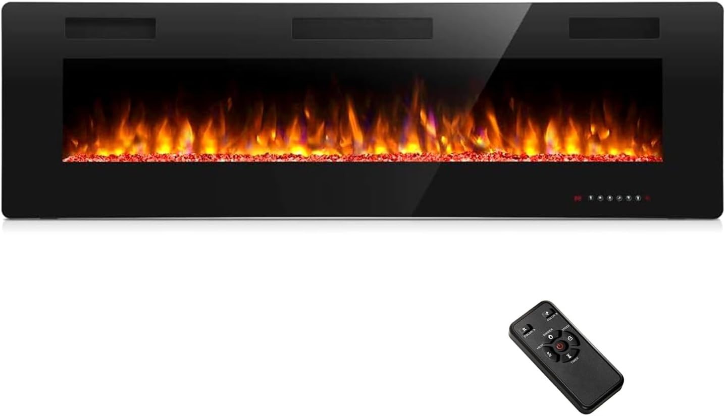 36" Electric Fireplace Insert Recessed and Wall Mounted, 750/1500W Ultra-Thin El