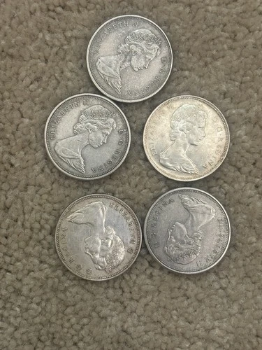 1966 Canadian Silver Dollar  Bright Uncirculated, PL. 5 Coins