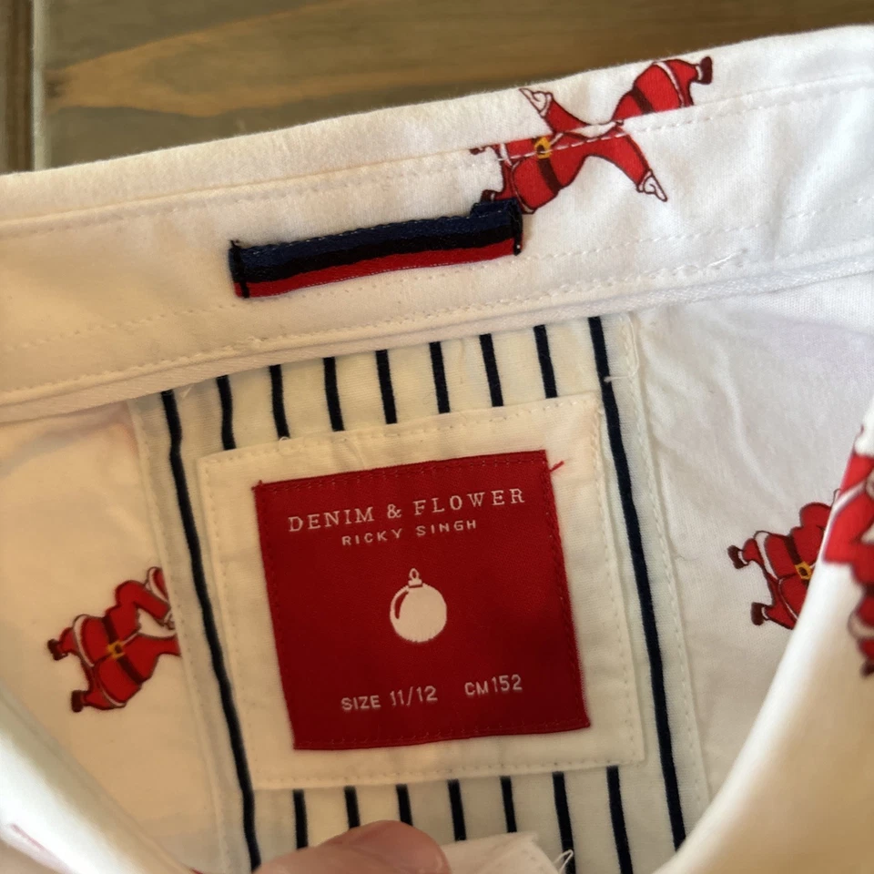 NWT Denim & Flower Boys Holiday Shirt 11/12 Button Up Roll Long Sleeve Santa Dab - Image 2 of 4