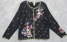 Vintage Tiara Sweater Small Cardigan Cottage Floral Embroidered Grandma Button