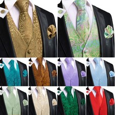 Fashion Mens Waistcoat Wedding Formal Casual Vest Tie/Bowtie Set Paisley Floral