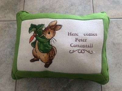 Vintage Easter Wool Throw Pillow Here Comes Peter Cotton Tail Handmade