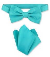 Vesuvio Napoli BowTie Solid Teal Color Mens Bow Tie and Handkerchief