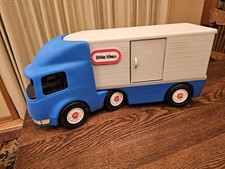 Vintage Little Tikes Semi Truck Ride On Blue Grey Tractor Trailer Big Rig 23"