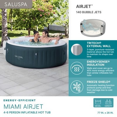 Bestway SaluSpa Miami AirJet 4-6 Person Inflatable Hot Tub w