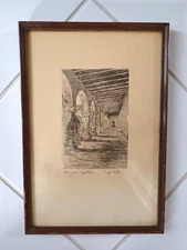 Vintage Framed Etching By Harold John Brothers Titled "San Juan Capistrano"