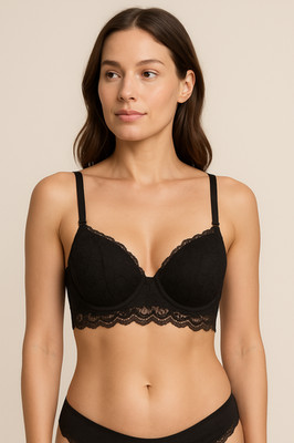 H&M Damen BH SCHWARZ SPITZE 34D mit Bügel leicht gepolstert verstellbare Träger
