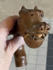 WOW Dragon Handle Wood Carved Great Detail Cane Walking Stick Head . Signed