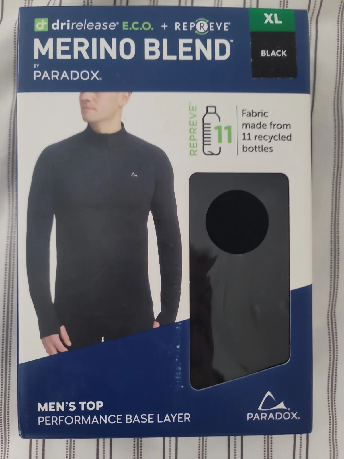 PARADOX MEN'S 1/4 ZIP MERINO BLEND PERFORMANCES BASE LAYER TOPBLACK,SIZE XLARGE