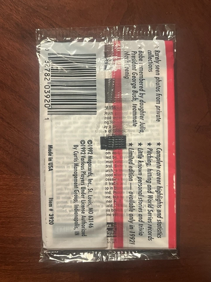 1992 Megacards The Babe Ruth Collection Factory Sealed One (1) Pack 10 Cards New - Image 2 of 2