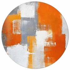 Orange Round Area Rug for Living Room 5 ft Abstract Modern Contemporary Rug C...