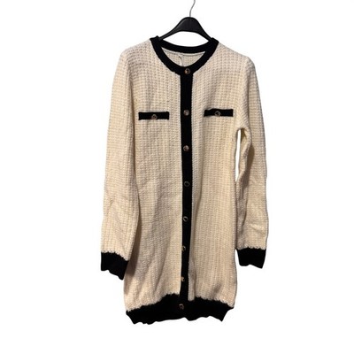 Dreamers by Debut Womens Cream Black Contrast Trim Waffle Knit Cardigan K5025 M