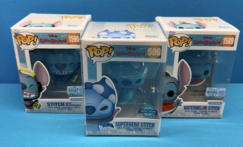Funko Pop Disney Stitch Lot Headphones 1590 Watermelon 1589 Superhero 506