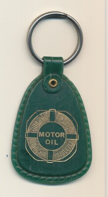Vtg 1960's Quaker State Motor Oil Engine life Preserver Green Gold Ad Keychain 
