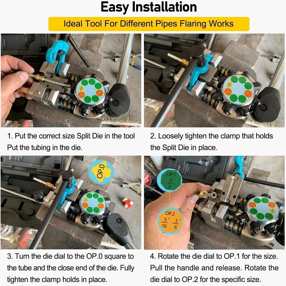 Brake Line Flaring Tool Single Bubble Flares For 3/16", 1/4", 5/16", 3/8" Tubing - Image 3 of 4