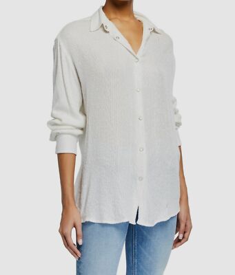 $695 IRO Women's White Zuko Sequined Snap Front Long-Sleeve Shirt Top US 6/EU 38