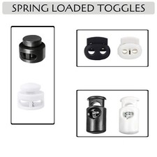Spring Loaded Toggles White Black Drawstring Stopper Cord Lock Plastic Toggle
