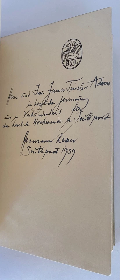 Die Peitsche Erzaehlende Dichtung Signed Herman Kesser to James Truslow Adams! - Image 2 of 4