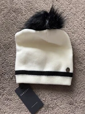 Peruzzi Women’s Stripe Slouch Hat/beanie Size 34 Ivory/Black