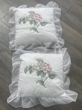 Floral Pillow Chiffon Rose Hydrangea White Ruffle Square Cotttagecore Fairycore