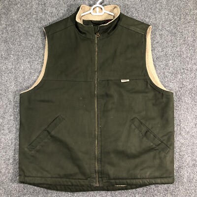 Wolverine Canvas Sherpa Fleece Lined Vest Green Zip Front Mens