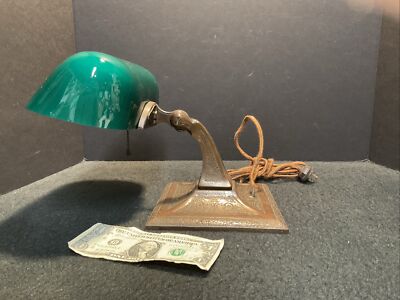 Original Emeralite Type Bronzed Iron & Cased Glass Banker's/ Desk