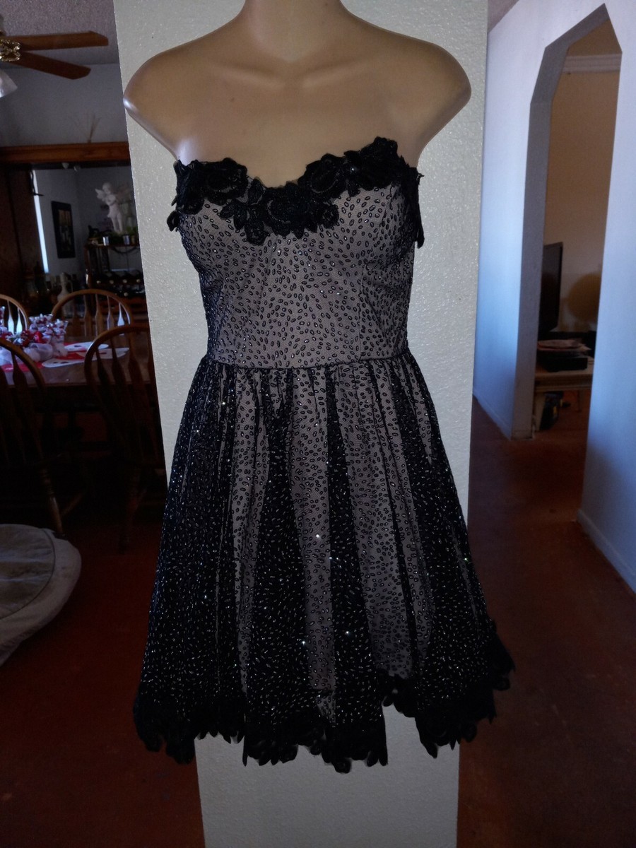CITY TRIANGLES BLACK FULL SKIRT GLITTER SEQUIN STRAPLESS FORMAL DRESS PARTY  PROM