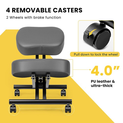 Ergonomic Kneeling Office Posture Chair w/ Adjustable Stool Thick Foam
