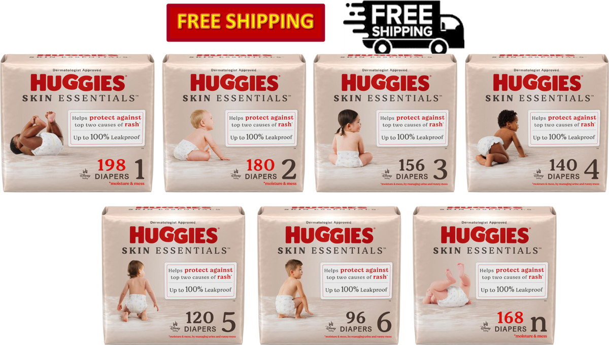 Huggies Skin Essentials Baby Diapers 100% Leakproof, Size N, 1,