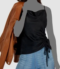 $51 INC International Concepts Women's Black Side-Ruched Camisole Top Size L