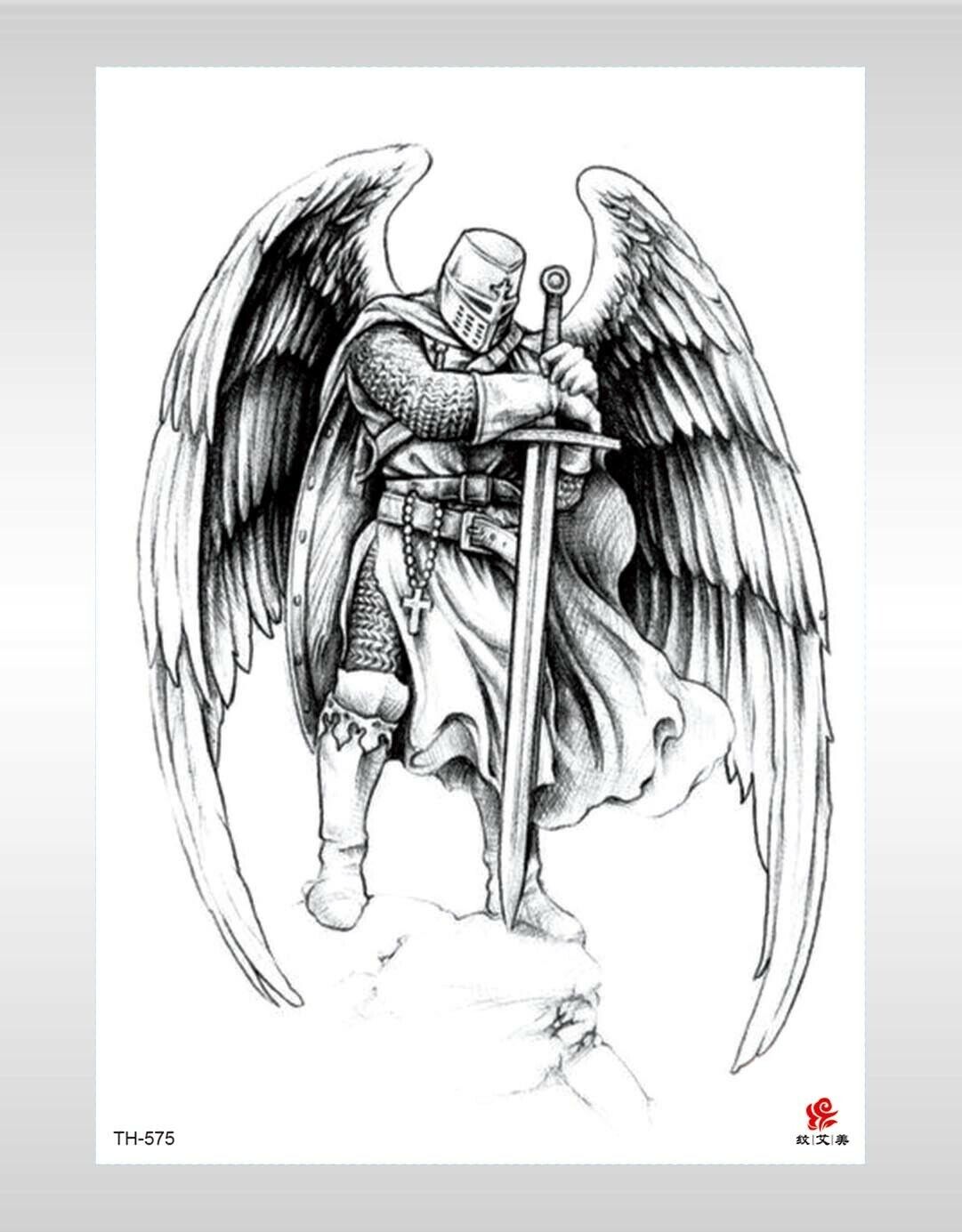 Spartan Warrior Angel Shield Rosary Tattoo