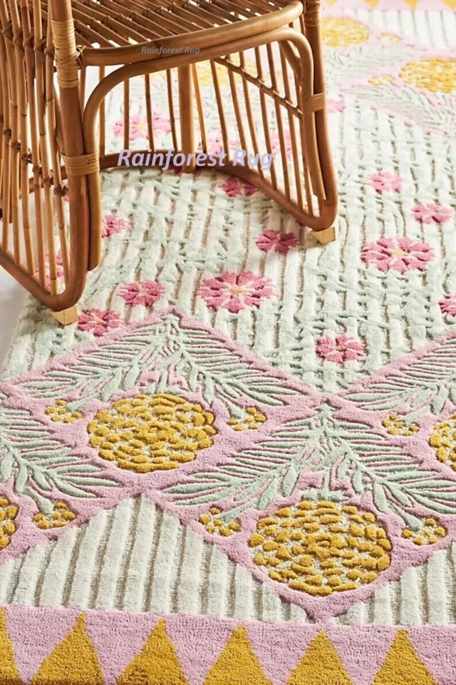 Wool Area Rug Tufted Geometric Circles Pattern Carpet for Living Room & Bedroom - Image 2 of 3