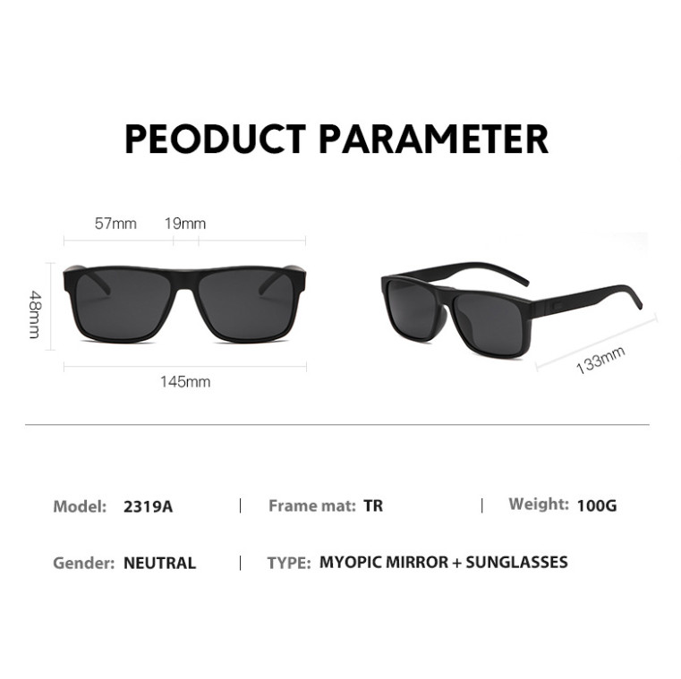 Occhiali da sole polarizzati 5 in 1 clip magnetica per uomo montatura occhiali quadrati TR90 foto 4