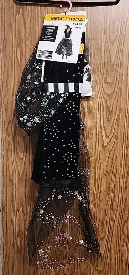 Niñas L (10-12) Halloween Disfraz Completo Blanco y Negro Bruja Celestial ¡NUEVO! Foto 2 de 3