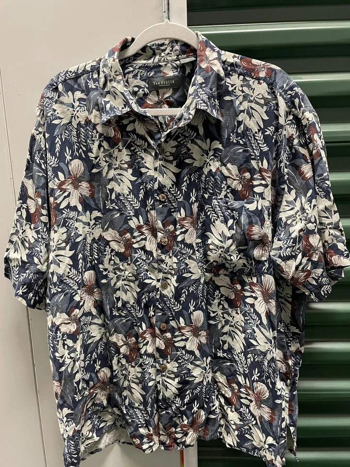 Van Heusen Hawaiano Manga Corta Hawaiano 100% Seda Falda Talla L Foto 2 de 4