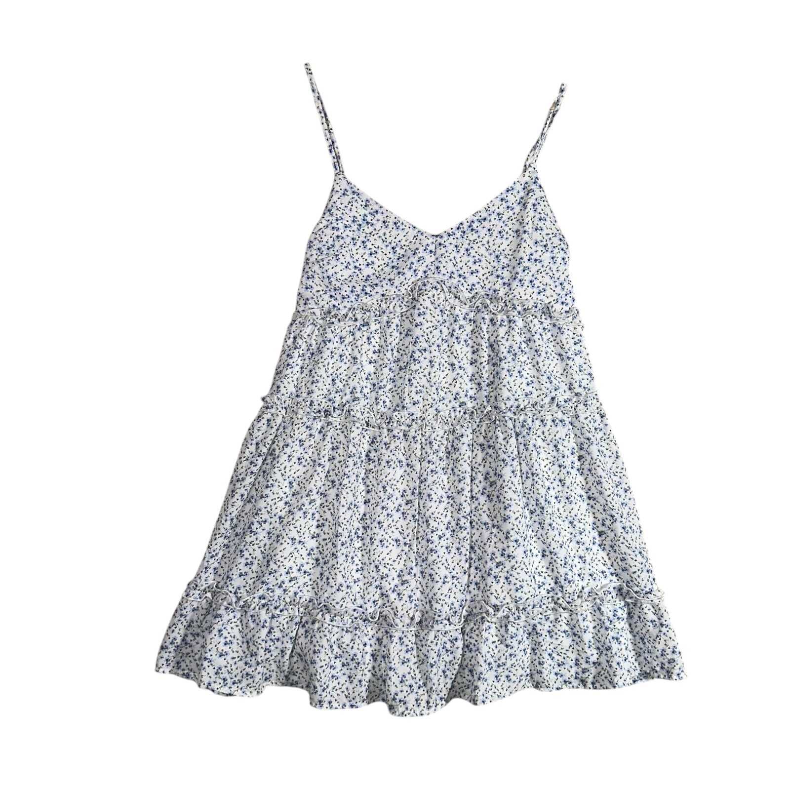 Mini Abito Donna Fila A Tg XL Bianco Floreale a Livelli Schiena Fumè Spalline Regolabili