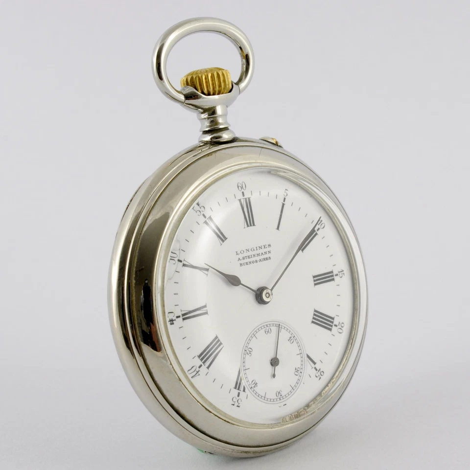 RELOJ BOLSILLO ANTIGUO SUIZO LONGINES ESFERA ESMALTADA CARA ABIERTA CUERDA MANUAL FUNCIONANDO Foto 4 de 4