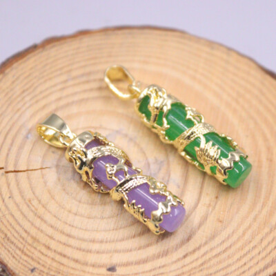 1pcs 18K Gold Over Alloy Metal Pendant with Heating Purple Jade Dragon Pillar