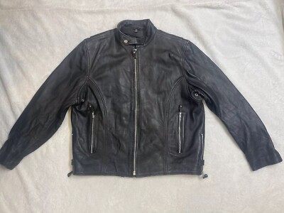 FMC VTG HARLEY DAVIDSION Black 100% LEATHER Motorcycle Jacket XL Men HEAVY DUTY