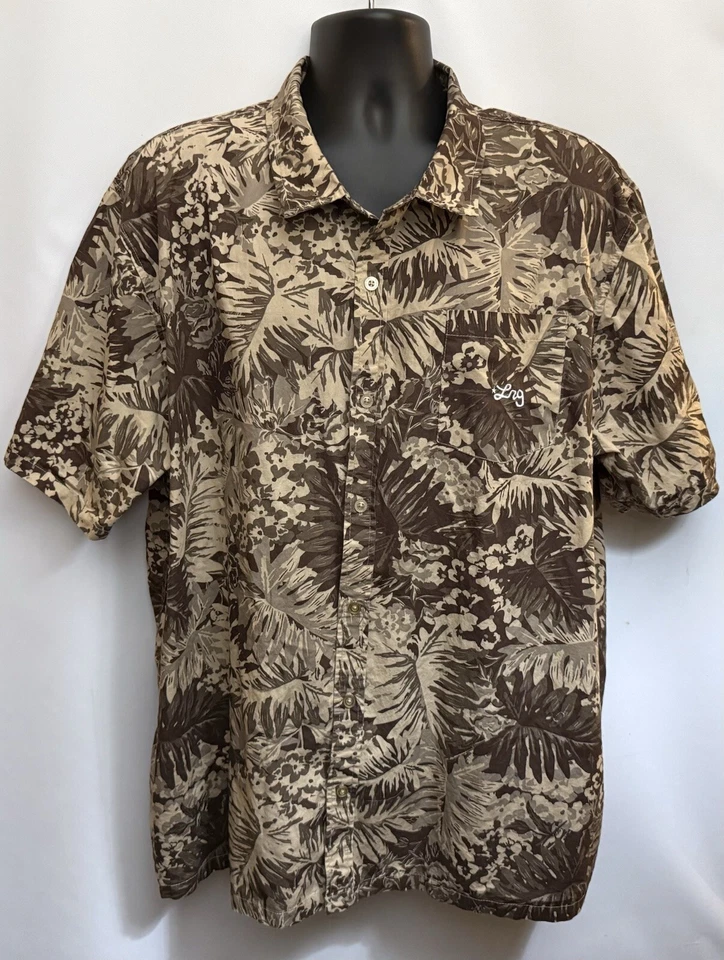 Camisa LRG Lifted Research Group Para Hombres 3XL Camuflada Hawaiana Militar Abotonada Marrón Foto 4 de 4