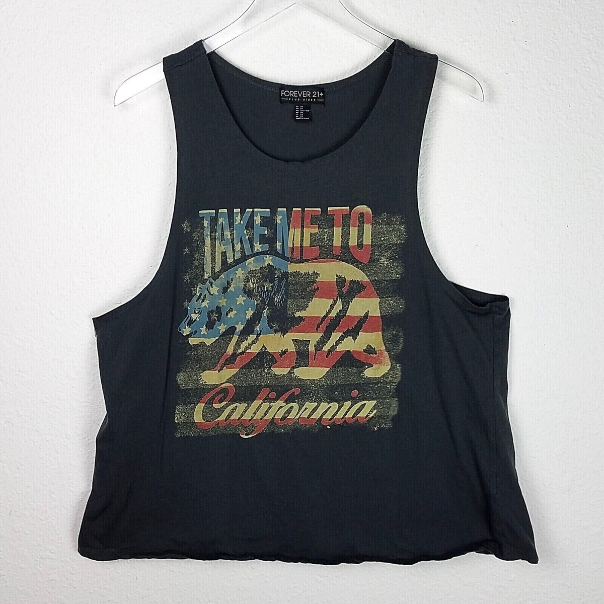 FOREVER 21+ Sleeveless T-Shirt Sz 2X Gray California Bear Stars