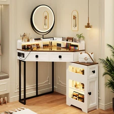 LED Lights Corner Vanity Desk Corner Vanity Desk with Makeup Organize