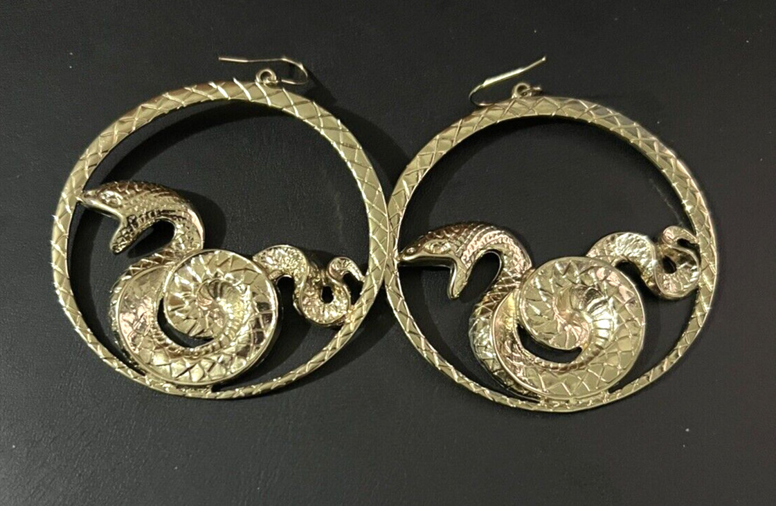 COILED SERPENT HOOP EARRINGS snake python round l… - image 1