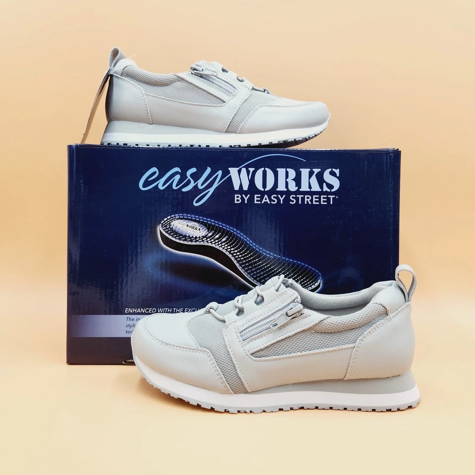 Tênis Oxford Feminino Easy Street Couro Cinza McKinley Resistente ao Deslizamento Tamanho 5.5M - Imagem 3 de 4